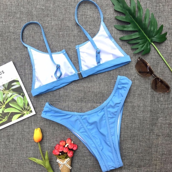 Blue Padded V Wire Bikini Swim Suit - Picture 3 of 4